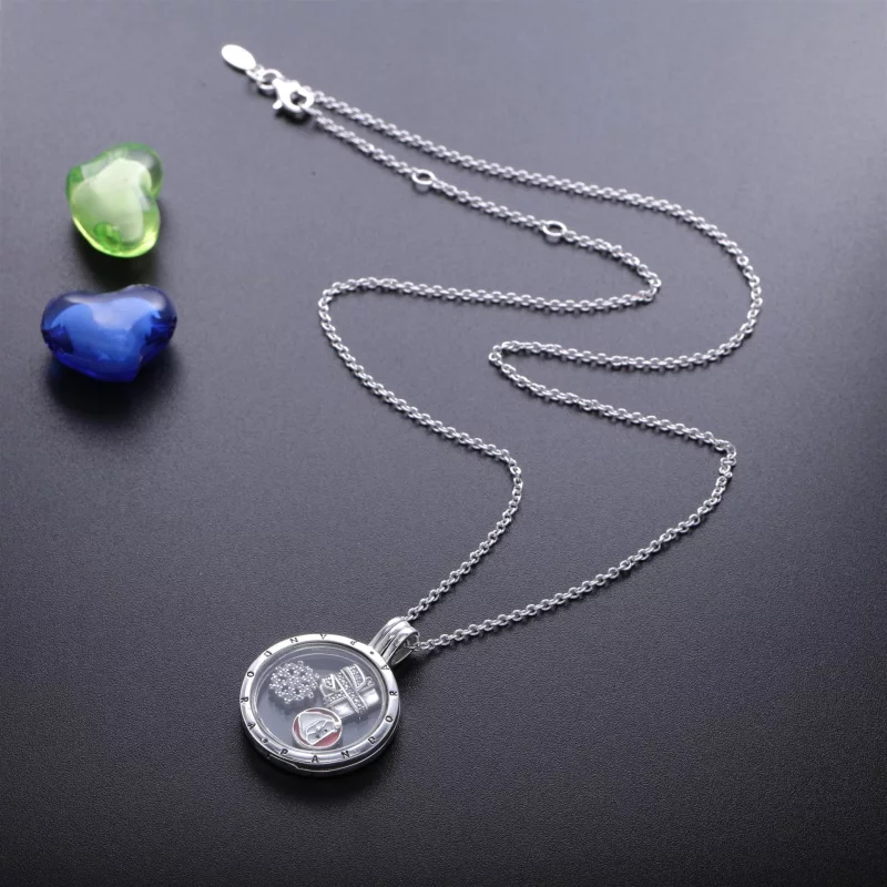 (image pour) Collier Pendentif Médaillon Flottant avec Symboles Miniatures Amour et Famille - - Afficher 3