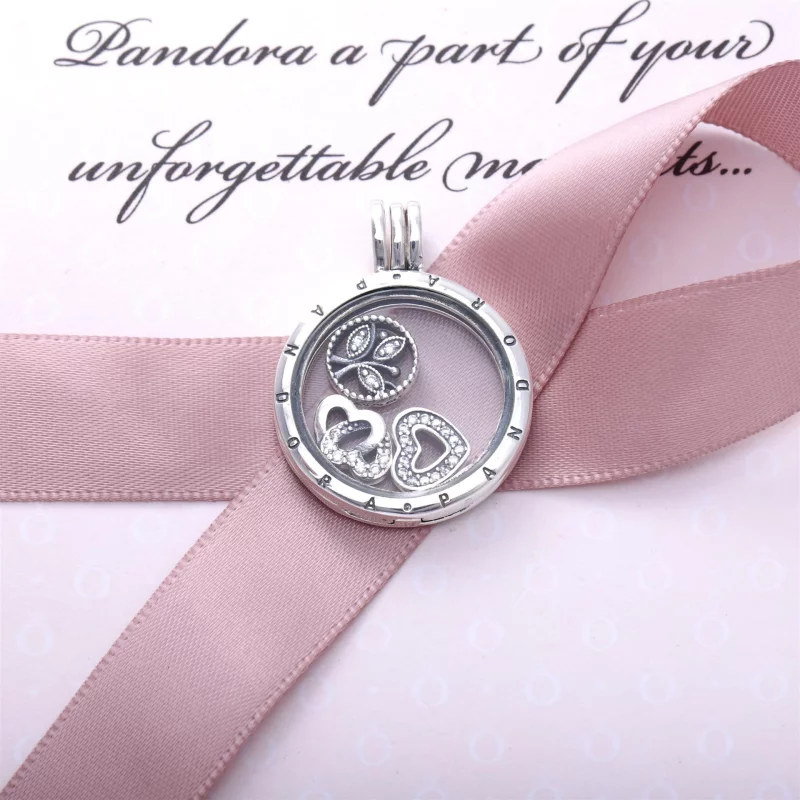 (image pour) Collier Pendentif Médaillon Flottant avec Symboles Miniatures Amour et Famille - - Afficher 4