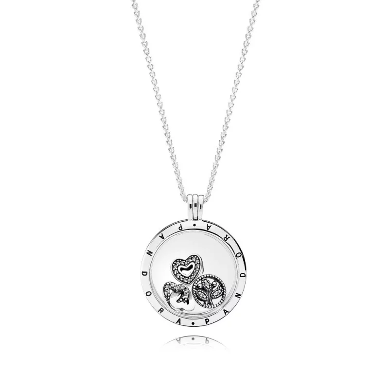 (image pour) Collier Pendentif Médaillon Flottant avec Symboles Miniatures Amour et Famille - PANDORA - R800064
