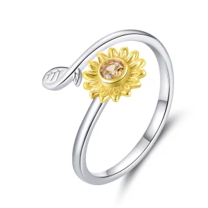 (image pour) Anneau ouvert de style Pandora avec une fleur fraîche en forme de marguerite - BSR127