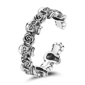 Bague ouverte de style Pandora avec crâne rose - BSR218 (image pour) Bague ouverte de style Pandora avec crâne rose - BSR218
