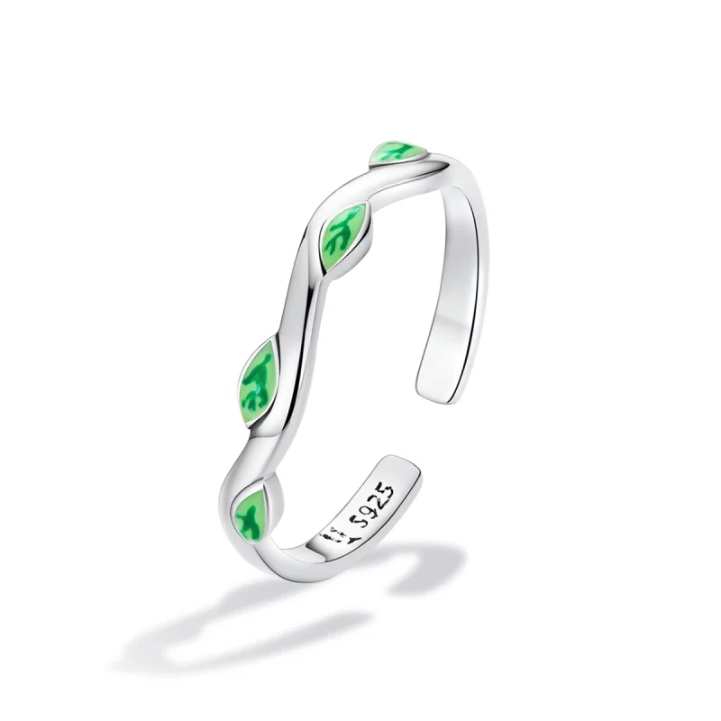 (image pour) Bague ouverte de style Pandora avec des feuilles vertes - SCR808 - Afficher 2