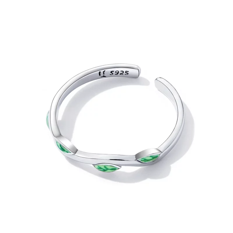 (image pour) Bague ouverte de style Pandora avec des feuilles vertes - SCR808 - Afficher 3
