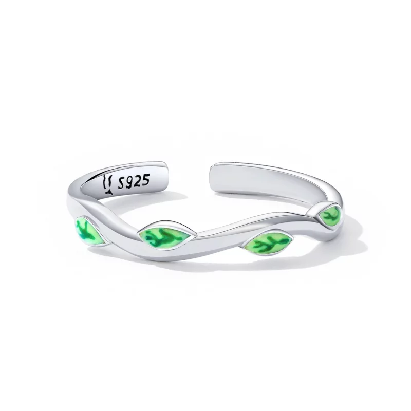 (image pour) Bague ouverte de style Pandora avec des feuilles vertes - SCR808 - Afficher 4