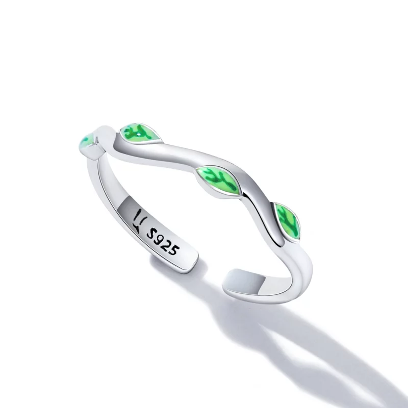 (image pour) Bague ouverte de style Pandora avec des feuilles vertes - SCR808 - Afficher 5