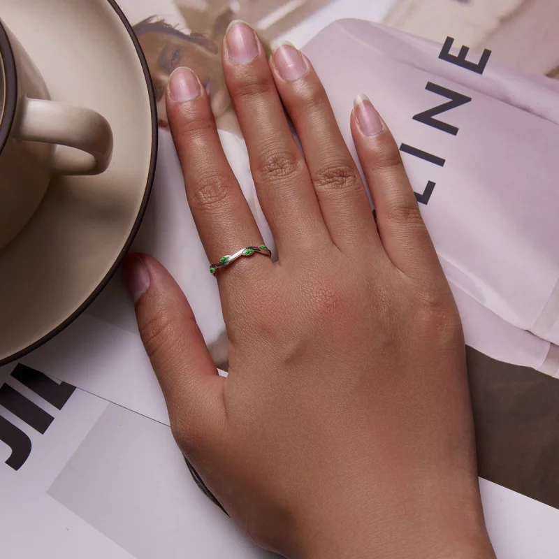 (image pour) Bague ouverte de style Pandora avec des feuilles vertes - SCR808 - Afficher 8