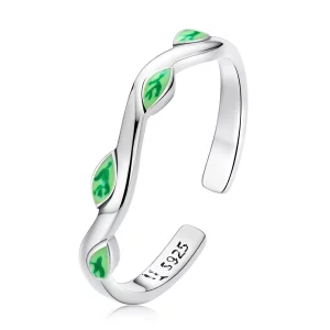 Bague ouverte de style Pandora avec des feuilles vertes - SCR808 (image pour) Bague ouverte de style Pandora avec des feuilles vertes - SCR808