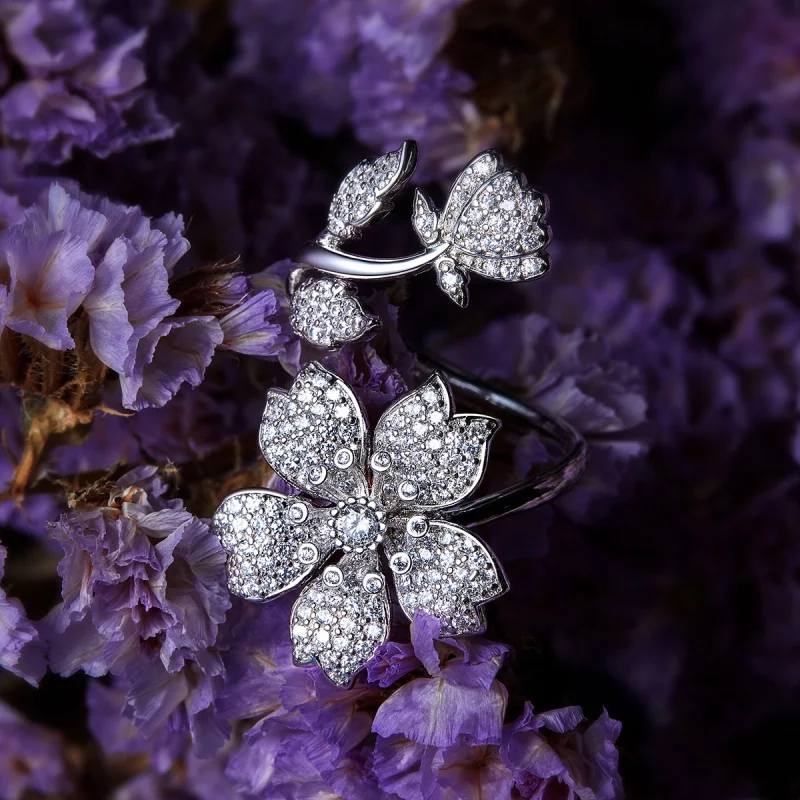 (image pour) Bague ouverte de style Pandora avec des fleurs de cerisier - BSR076 - Afficher 2