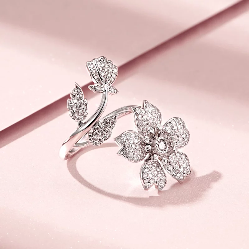 (image pour) Bague ouverte de style Pandora avec des fleurs de cerisier - BSR076 - Afficher 4