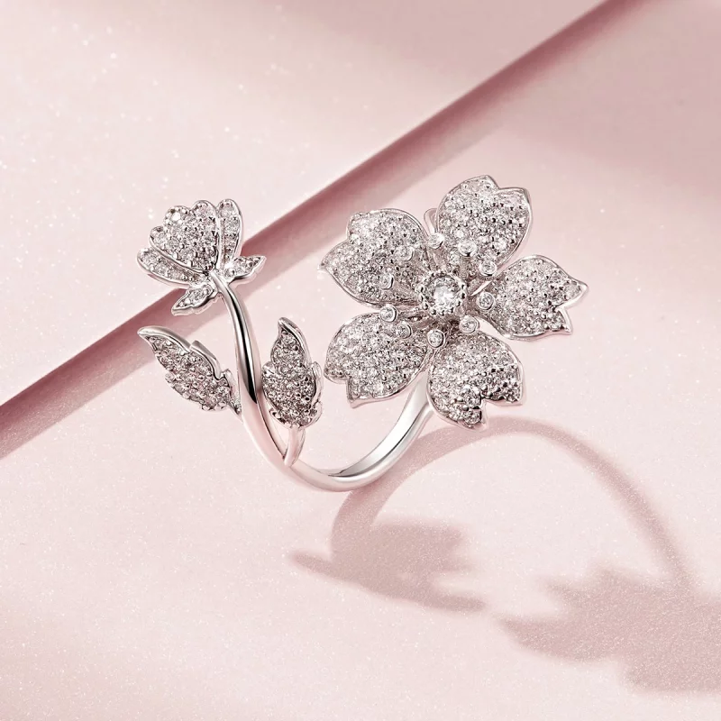 (image pour) Bague ouverte de style Pandora avec des fleurs de cerisier - BSR076 - Afficher 5