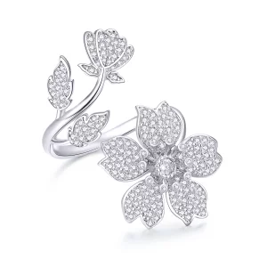 Bague ouverte de style Pandora avec des fleurs de cerisier - BSR076 (image pour) Bague ouverte de style Pandora avec des fleurs de cerisier - BSR076