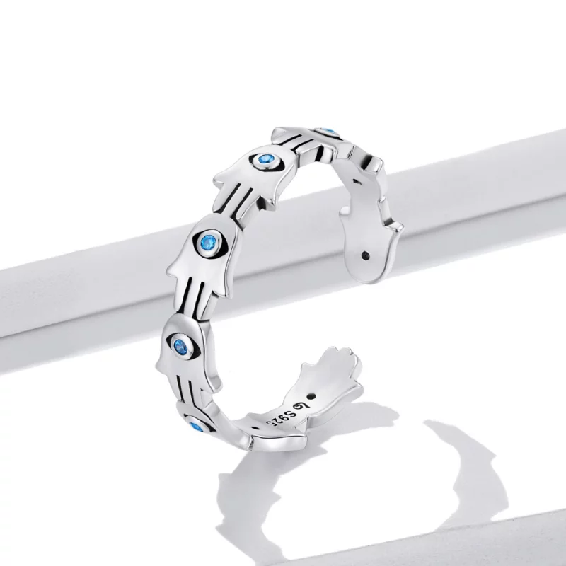 (image pour) Bague ouverte de style Pandora avec la main de Fatima - BSR237 - Afficher 2