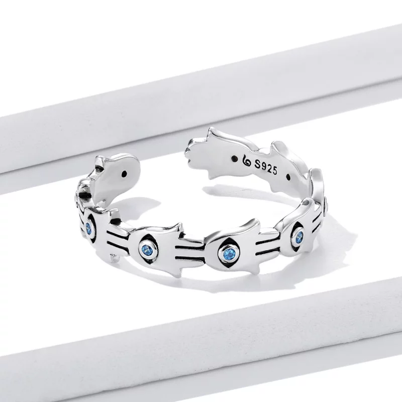 (image pour) Bague ouverte de style Pandora avec la main de Fatima - BSR237 - Afficher 3