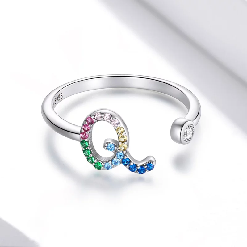 (image pour) Bague ouverte de style Pandora avec lettre colorée-Q - SCR723-Q - Afficher 3