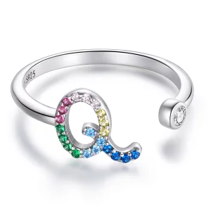 Bague ouverte de style Pandora avec lettre colorée-Q - SCR723-Q (image pour) Bague ouverte de style Pandora avec lettre colorée-Q - SCR723-Q