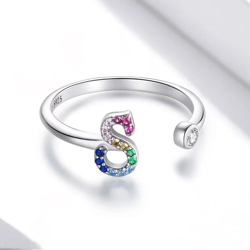 (image pour) Bague ouverte de style Pandora avec lettre-S colorée - SCR723-S - Afficher 3