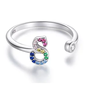 (image pour) Bague ouverte de style Pandora avec lettre-S colorée - SCR723-S