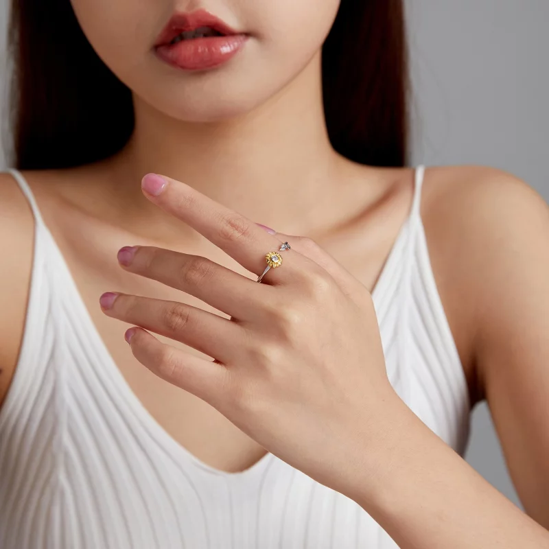 (image pour) Bague ouverte de style Pandora avec motif de fleur de soleil - BSR213 - Afficher 7
