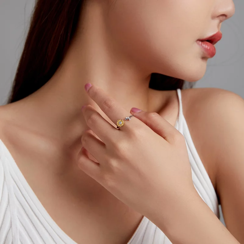 (image pour) Bague ouverte de style Pandora avec motif de fleur de soleil - BSR213 - Afficher 9