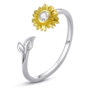 (image pour) Bague ouverte de style Pandora avec motif de fleur de soleil - BSR213