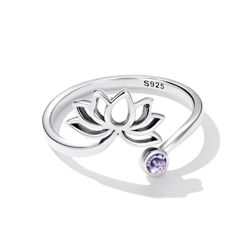 (image pour) Bague ouverte de style Pandora avec un simple motif de lotus - SCR821 - Afficher 3