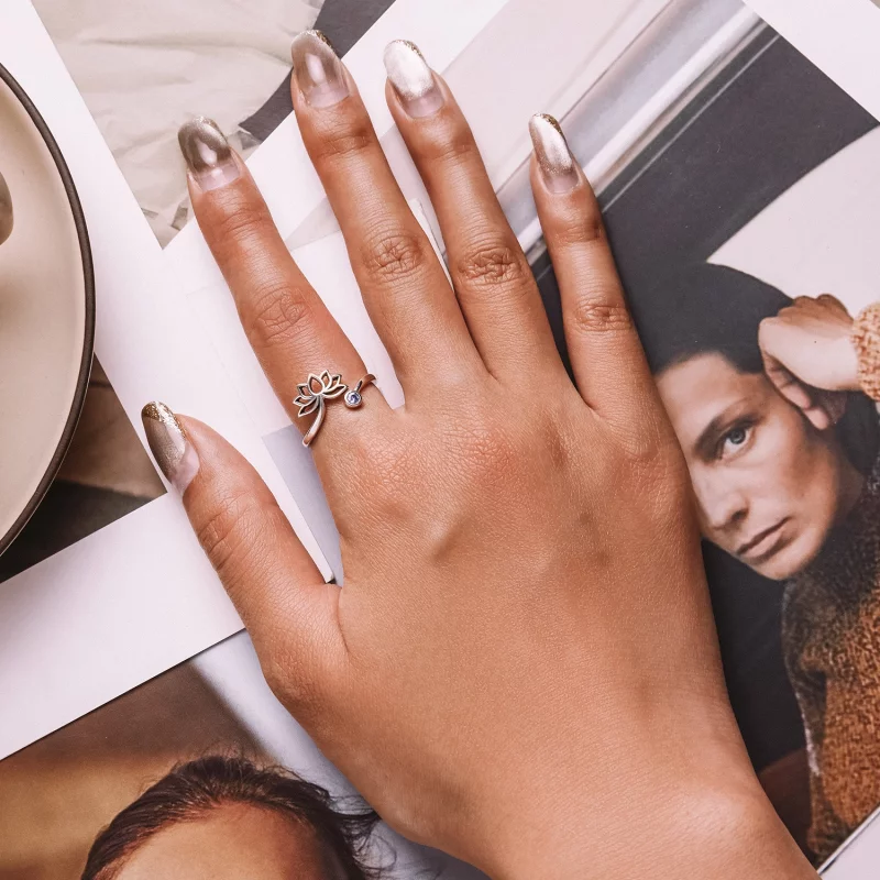 (image pour) Bague ouverte de style Pandora avec un simple motif de lotus - SCR821 - Afficher 6