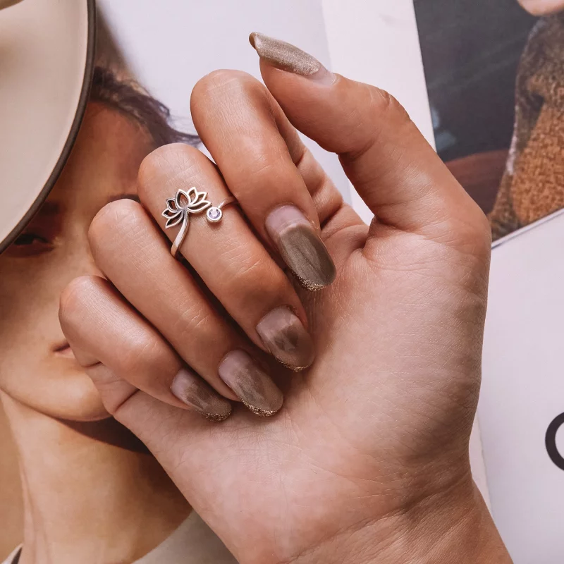 (image pour) Bague ouverte de style Pandora avec un simple motif de lotus - SCR821 - Afficher 7