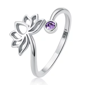 (image pour) Bague ouverte de style Pandora avec un simple motif de lotus - SCR821