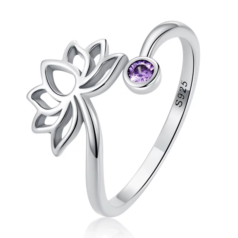 (image pour) Bague ouverte de style Pandora avec un simple motif de lotus - SCR821