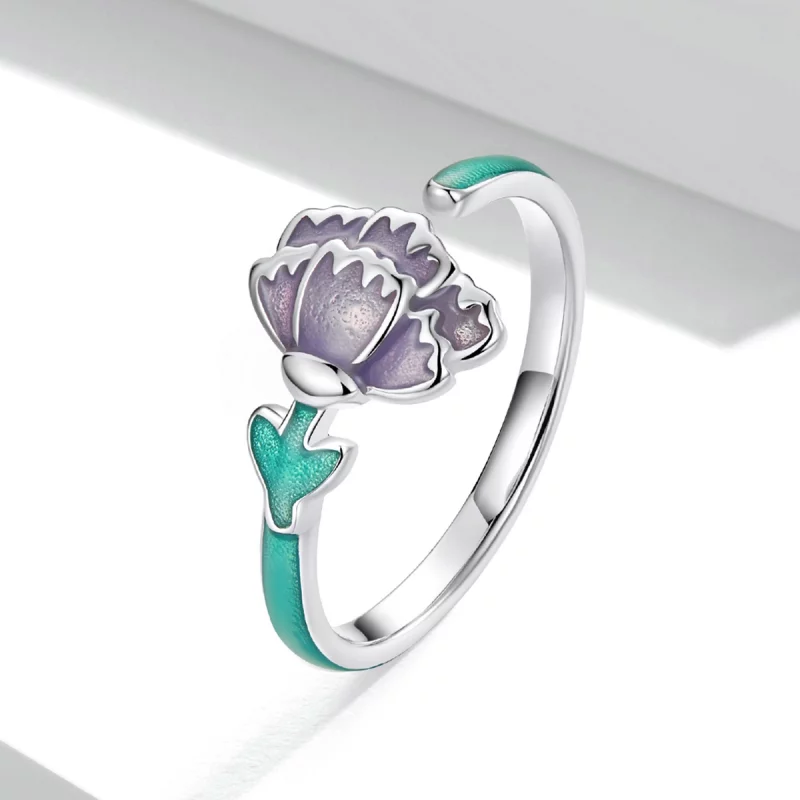(image pour) Bague ouverte de style Pandora avec une fleur de carnation - SCR773 - Afficher 2