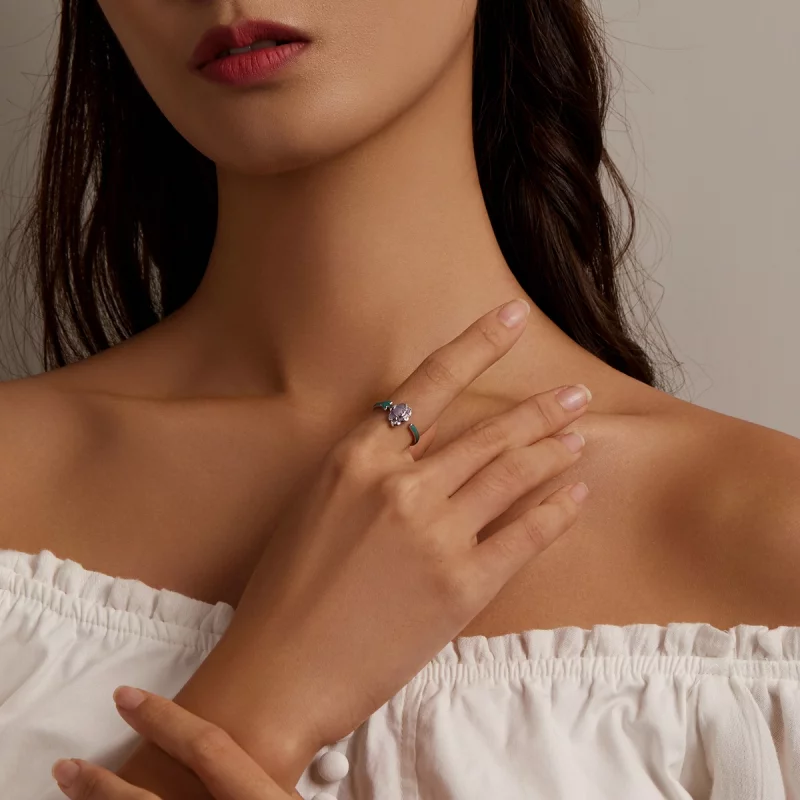 (image pour) Bague ouverte de style Pandora avec une fleur de carnation - SCR773 - Afficher 6