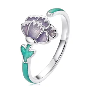 Bague ouverte de style Pandora avec une fleur de carnation - SCR773 (image pour) Bague ouverte de style Pandora avec une fleur de carnation - SCR773
