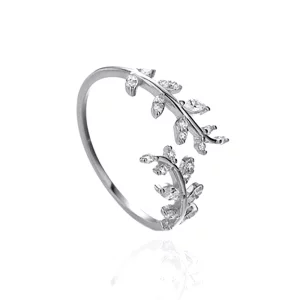 Bague ouverte délicate à feuilles stylisées Pandora Style - BSR241-A (image pour) Bague ouverte délicate à feuilles stylisées Pandora Style - BSR241-A