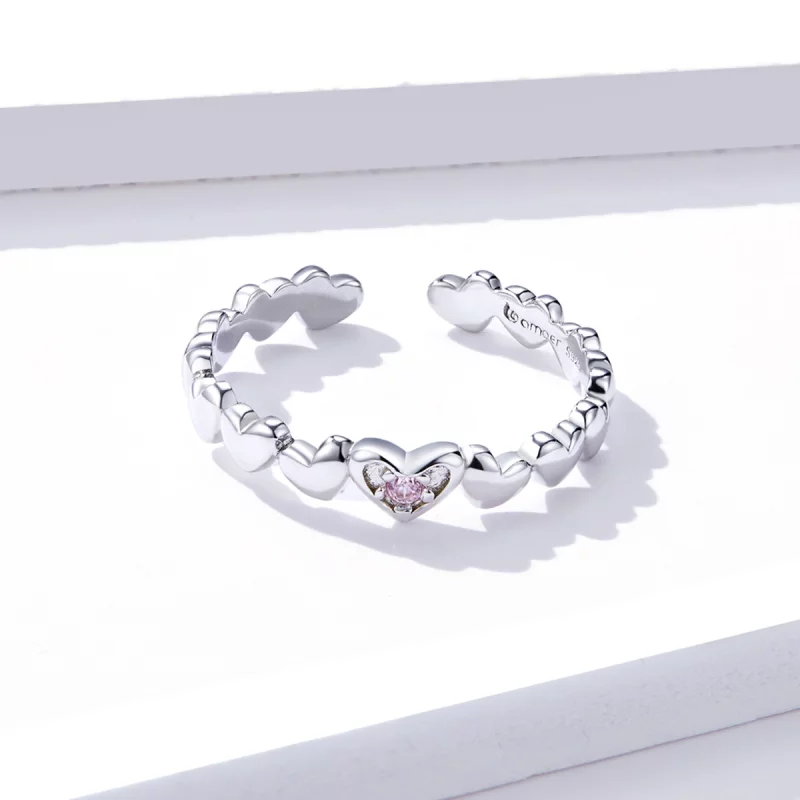 (image pour) Bague ouverte en forme de miroir en style Pandora avec cœur - BSR100 - Afficher 3
