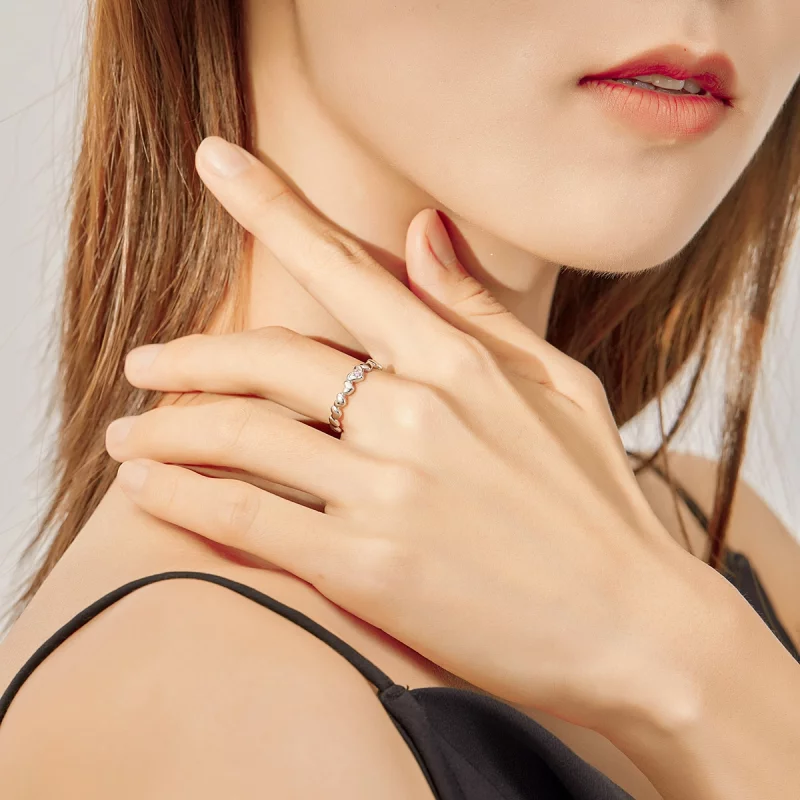 (image pour) Bague ouverte en forme de miroir en style Pandora avec cœur - BSR100 - Afficher 8