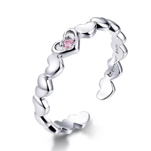 (image pour) Bague ouverte en forme de miroir en style Pandora avec cœur - BSR100