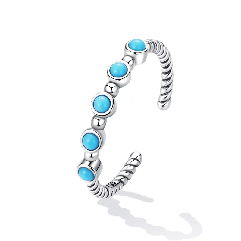 (image pour) Bague ouverte en forme de torsade avec pierre turquoise de style Pandora - SCR82 - Afficher 2