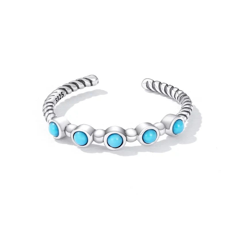 (image pour) Bague ouverte en forme de torsade avec pierre turquoise de style Pandora - SCR82 - Afficher 3