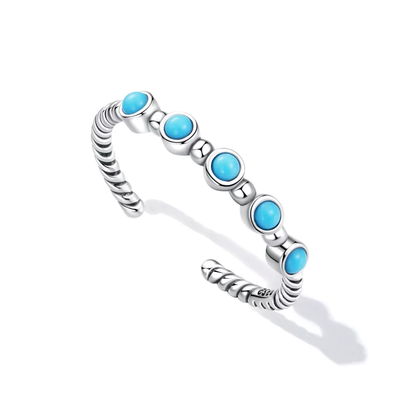 (image pour) Bague ouverte en forme de torsade avec pierre turquoise de style Pandora - SCR82 - Afficher 5