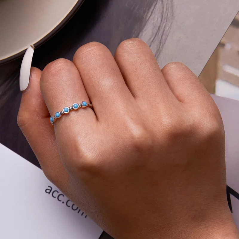 (image pour) Bague ouverte en forme de torsade avec pierre turquoise de style Pandora - SCR82 - Afficher 6