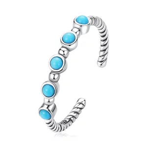 (image pour) Bague ouverte en forme de torsade avec pierre turquoise de style Pandora - SCR823