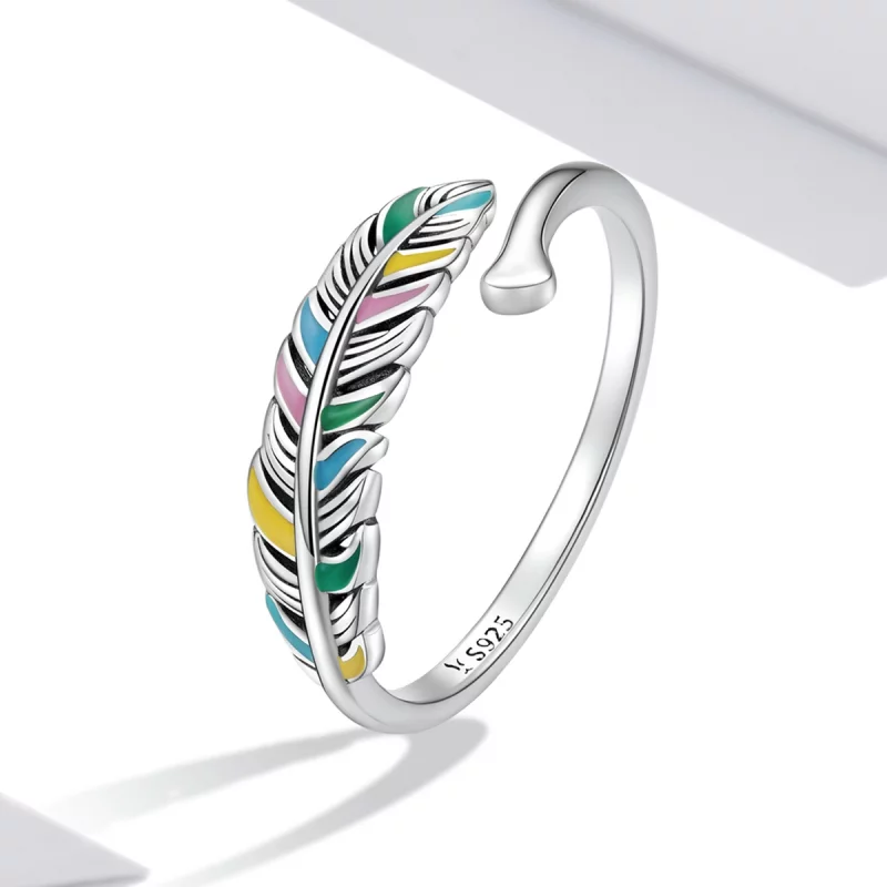 (image pour) Bague ouverte en plume de style Pandora - SCR799 - Afficher 2