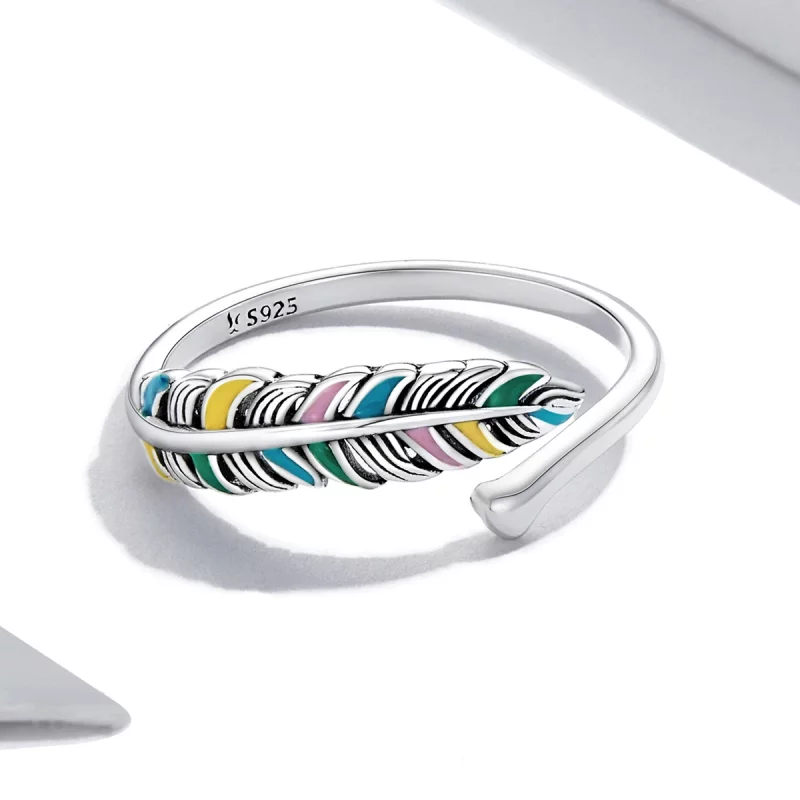 (image pour) Bague ouverte en plume de style Pandora - SCR799 - Afficher 3