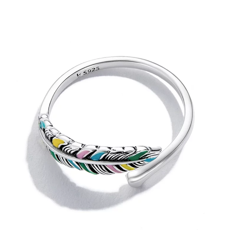 (image pour) Bague ouverte en plume de style Pandora - SCR799 - Afficher 4