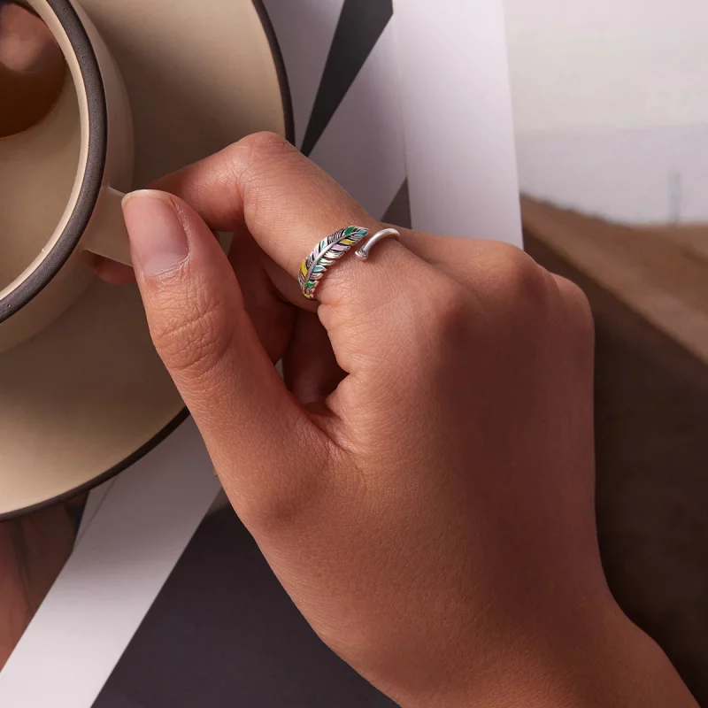 (image pour) Bague ouverte en plume de style Pandora - SCR799 - Afficher 5