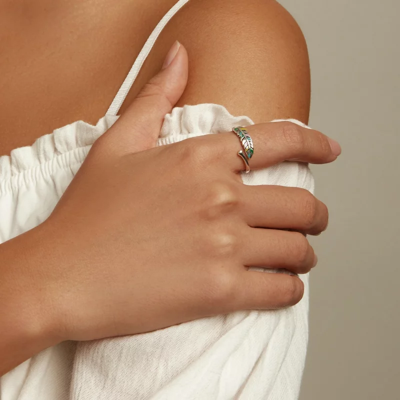 (image pour) Bague ouverte en plume de style Pandora - SCR799 - Afficher 6