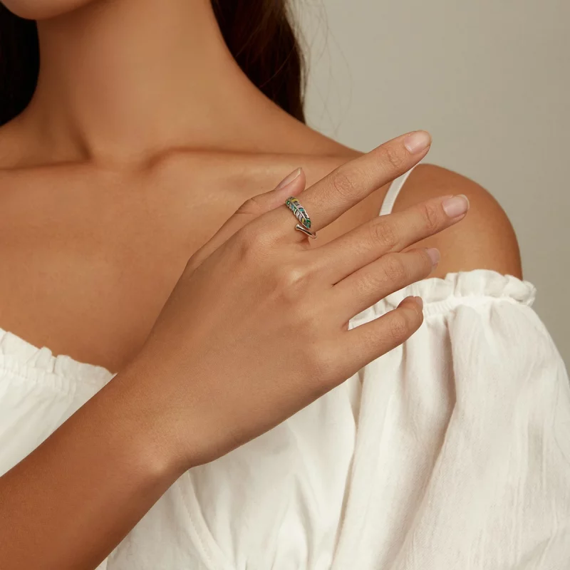 (image pour) Bague ouverte en plume de style Pandora - SCR799 - Afficher 7