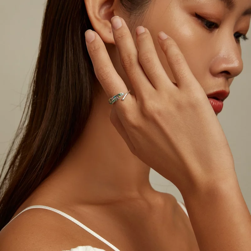 (image pour) Bague ouverte en plume de style Pandora - SCR799 - Afficher 8