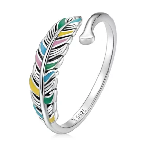 (image pour) Bague ouverte en plume de style Pandora - SCR799