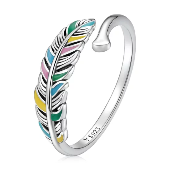 (image pour) Bague ouverte en plume de style Pandora - SCR799